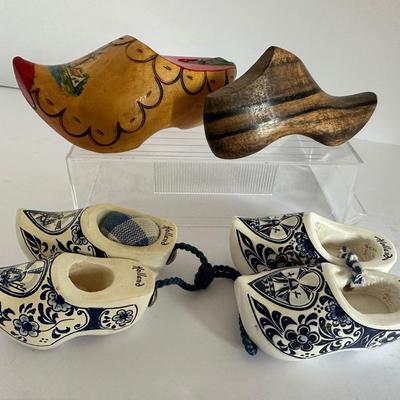 Decorative Wooden Clog Collection – Set of 4 Pairs (Hand-Painted, Dutch, Carved)