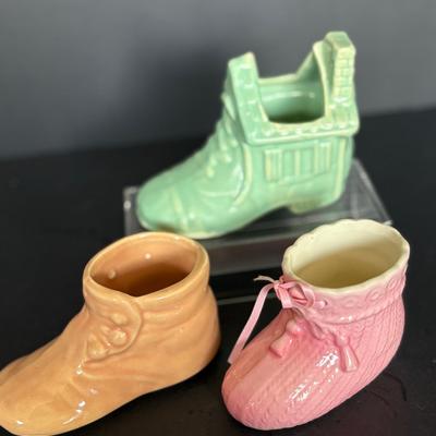 Set of 3 Vintage Ceramic Baby Shoe Planters – Adorable Pastel Nursery Decor