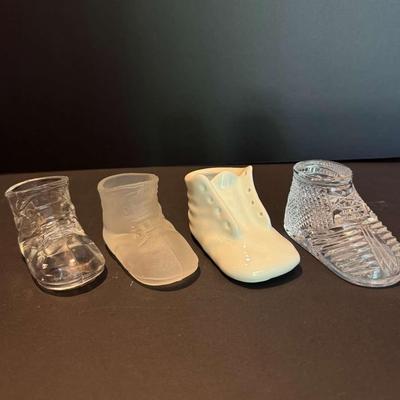 Set of 4 Vintage Glass Baby Shoe Figurines – Includes Renaldys & Waterford Crystal