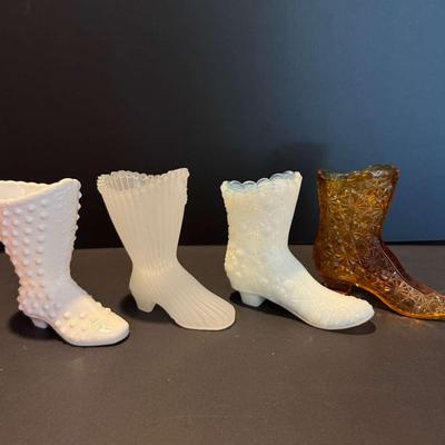 Set of 4 Vintage Glass Boot Figurines – Includes Fenton Glass