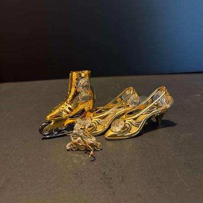 Swarovski Style Miniature Gold and Crystal Shoes (Set of 4) 