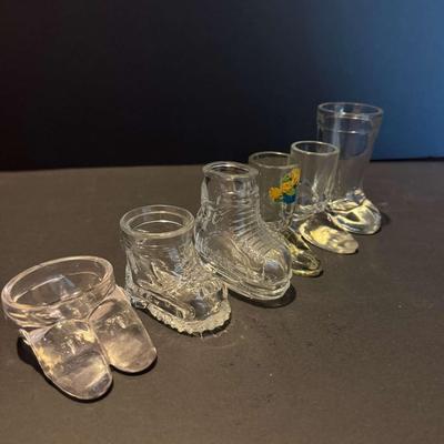 Set of 6 Vintage Clear Glass Novelty Shoe Figurines – Boot & Slipper Styles