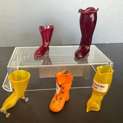 Set of 5 Miniature Hand-Blown Glass Boot & Shoe Figurines – Art Glass Collectibles 