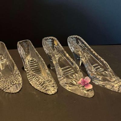 Set of 4 Vintage Glass Slipper Figurines – Includes 2 West German Lead Crystal Shoes