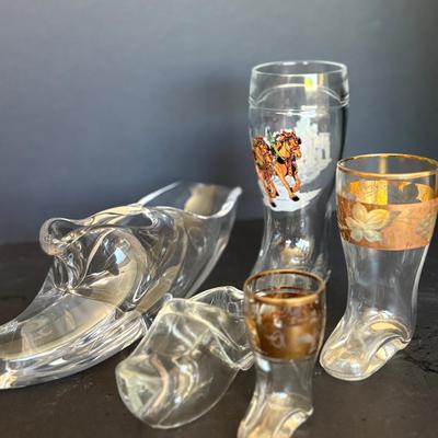 Set of 5 Vintage Clear Glass Shoe & Boot Vessels – Mugs, Slippers, and Shot Glasses