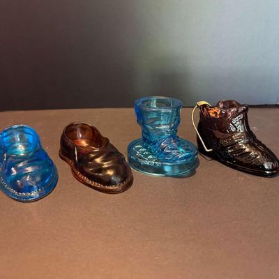 Set of 4 Vintage Pressed Glass Shoe Figurines – Assorted Novelty Styles