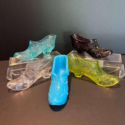 Set of 5 Fenton Glass Shoes – Collectible Slippers in Assorted Colors & Patterns