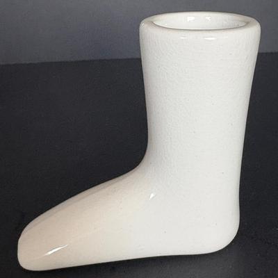 Vintage Wedgwood-Style Porcelain Sock Boot Vase – Minimalist White Ceramic