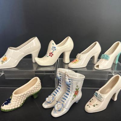 Vintage Ceramic Style Miniature Shoe Figurines – Painted Floral & High Heel Designs (Set of 7)