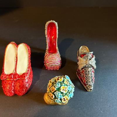 Set of 5 Jeweled Miniature Trinket Boxes – High Heel Shoes & Monet Floral Keepsake