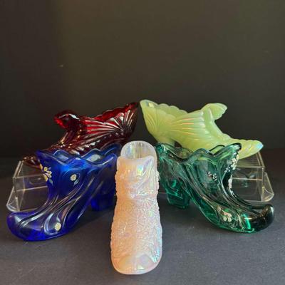 Set of 5 Vintage Collectible Glass Slipper Figurines – Fenton, Mosser, L.E. Smith