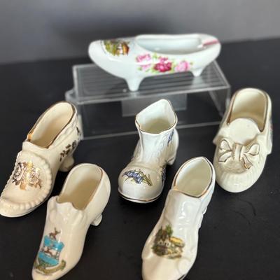 Set of 6 Vintage English Crested China Shoes – Heraldic & Floral Miniatures