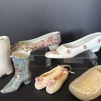 Lot of 6 Vintage Ceramic Shoe Figurines – Floral, Victorian, Baby Shoe & Decorative Styles