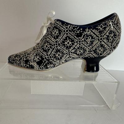 Cobalt Ceramic Shoe with Beaded Detailing