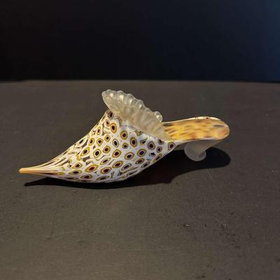Murano Hand-Blown Art Glass Slipper – Millefiori Pattern with Ruffled Collar & Curled Toe