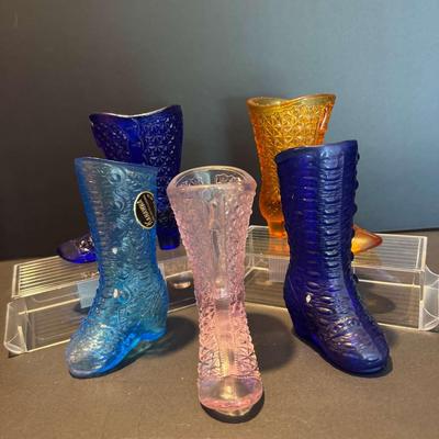Set of 5 Vintage Pressed Glass Boot Figurines – 2 Westmoreland Pieces
