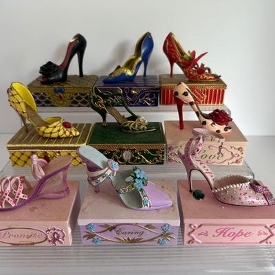 Decorative High Heel Shoe Trinket Boxes – Set of 9 with Display Stand – Collectible Figurines