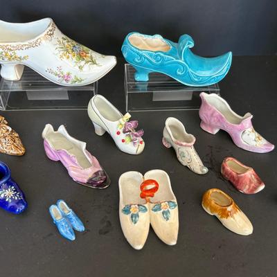 Charming Collection of 13 Vintage & Decorative Miniature Ceramic Shoes – Unique Styles & Colors