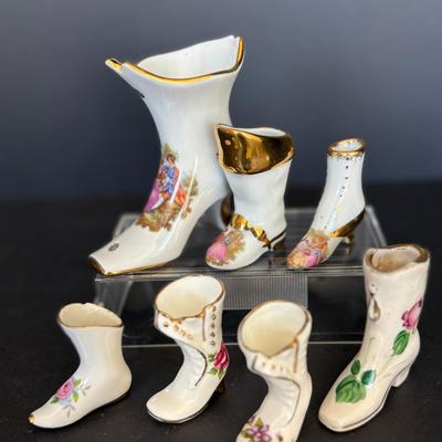 Lot of 7 Porcelain Victorian Boot Figurines- Including 3 Limoges France