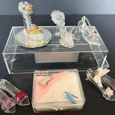 Lot of 9 Miniature Glass & Acrylic Slipper Figurines – Cinderella Style, Crystal Look