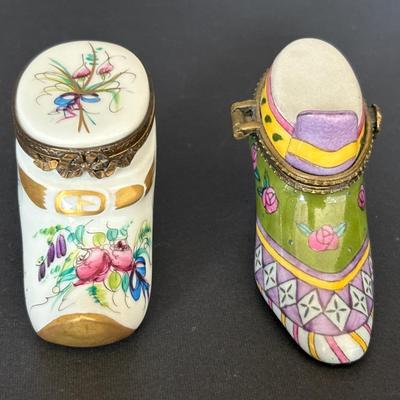 Vintage Limoges Porcelain Shoe Trinket Box and Decorative Trinket Box