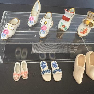 Set of 11 Miniature Porcelain Shoes – Hand-Painted Floral & Gilded Styles, Global Influences