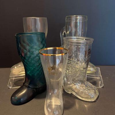 Set of 5 Vintage & Novelty Glass Boot Mugs and Shooters – Mixed Styles & Sizes
