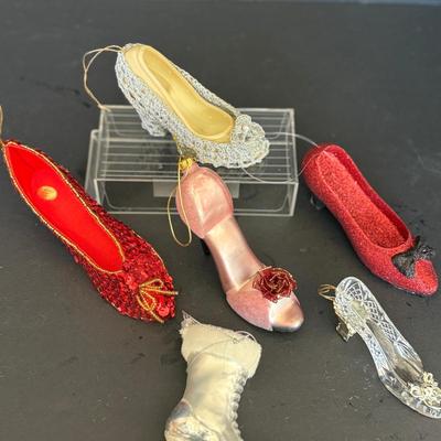 Set of 6 High Heel & Boot Christmas Shoe Ornaments – Glitter, Fabric, Ice Skate, and Fashion Styles