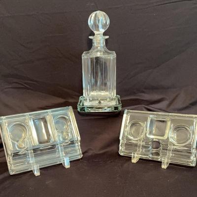 Antique Ink Pen Stand And Decanter