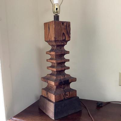 Retro MCM Pacific NW Cedar Rustic 1960s Handcrafted Burned and Brushed Lamp, WITCO