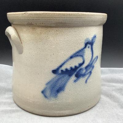 Blue bird design, salt glazed crock