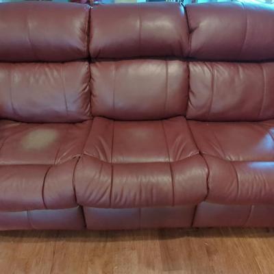 Maroon Leather Electric Reclining Sofa 