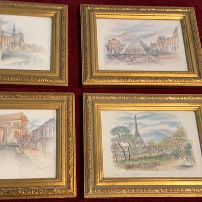 Signed Possible Water Color Paris Scenes By Bernadette Loy 