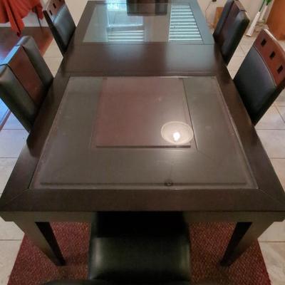 Dark Wood & Glass Dining Table & 6 Chairs