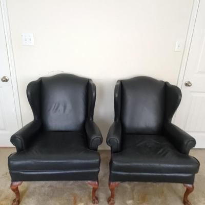 Black Faux Leather Wing Back Chairs Set Of 2
