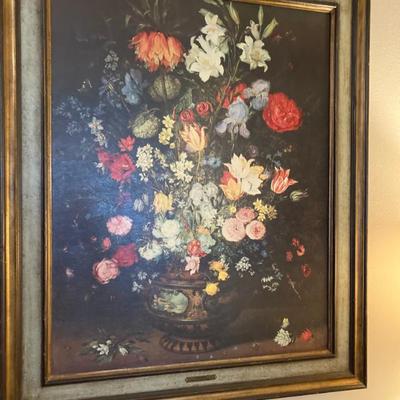 Art Reproduction By Jan Brueghel the Elder is a Still Life of Flowers in a Stoneware Vase.