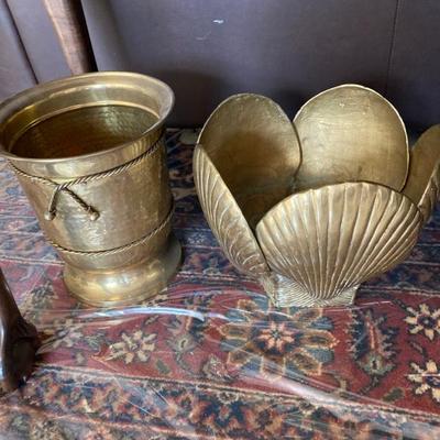 Large Brass Shell Planter and Brass Container