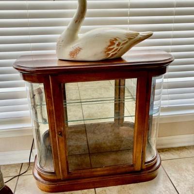 Vintage Floor Curio & Large Wood Swan - Made in Spain