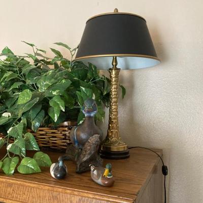 Brass Palm Lamp With Tole Shade