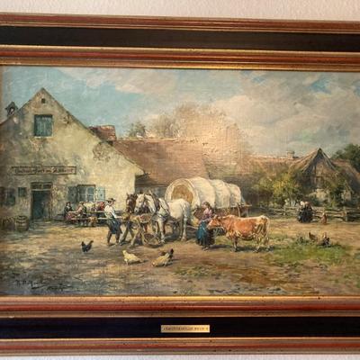 Art Reproduction by Karl Stuhlmuller called "Rast vor dem Gasthol" or Rest in front of the Inn.