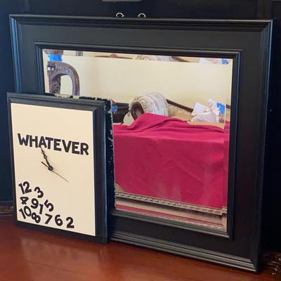 Rectangular Target Black frame Mirror and Novelty “Whatever” Clock