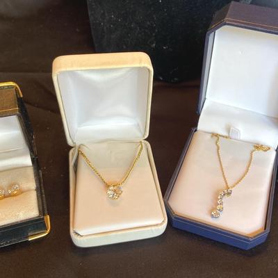 CZ Heart Necklace, Journey Of Life Pendant Necklace And Faux Diamond Earrings