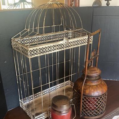 Metal Bird Cage and Two Rustic Candles Paula Deen