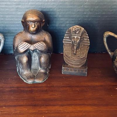 Retro, Vintage Brass Monke Paperweight Decorative Figure Statue/Silver Pitcher and Sugar Bowl