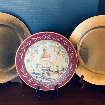 Set Of Kirkland Decorative Plates And 4 Gold Charger Plates