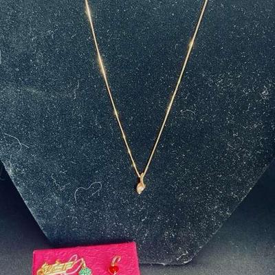 14K CZ Pendant Necklace And Interchangeable Charms 