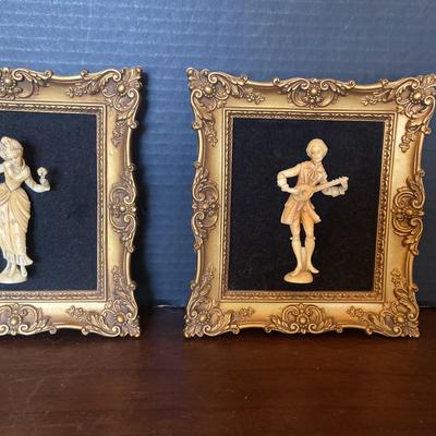 Pair Of Framed Brass Resin Figurine Deposes 