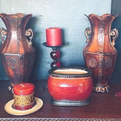 Urns, Candles And Candle Holders In Crimson Red Theme