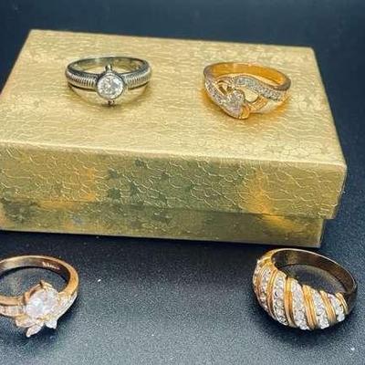 Sterling Silver April Birthstone Ring And 3 Gold Tone Costume Rings