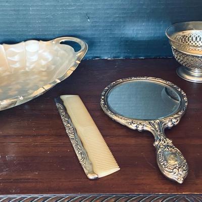 IKORA Silver Plate Dish, Small Silverplated Bowl And Vintage Vanity Set